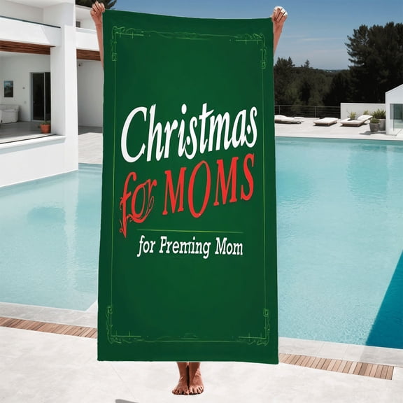 Festive Green Christmas Towel - Perfect for Moms Stylish Beach Pool & Travel Bath Towel with Decorative Borders & Holiday Theme