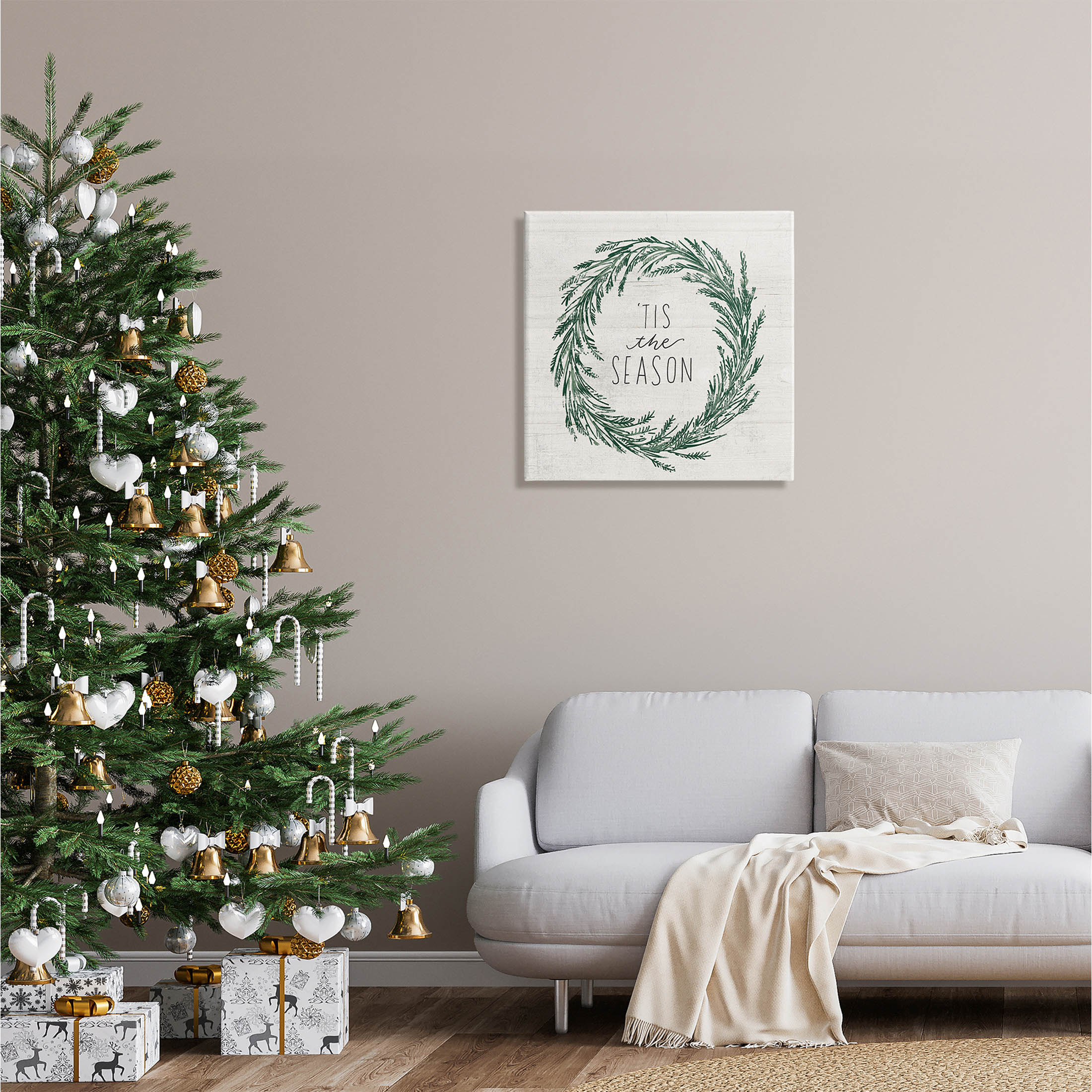 Tis The Season Holiday Wreath Holiday Graphic Art Gallery Wrapped Canvas Print Wall Art