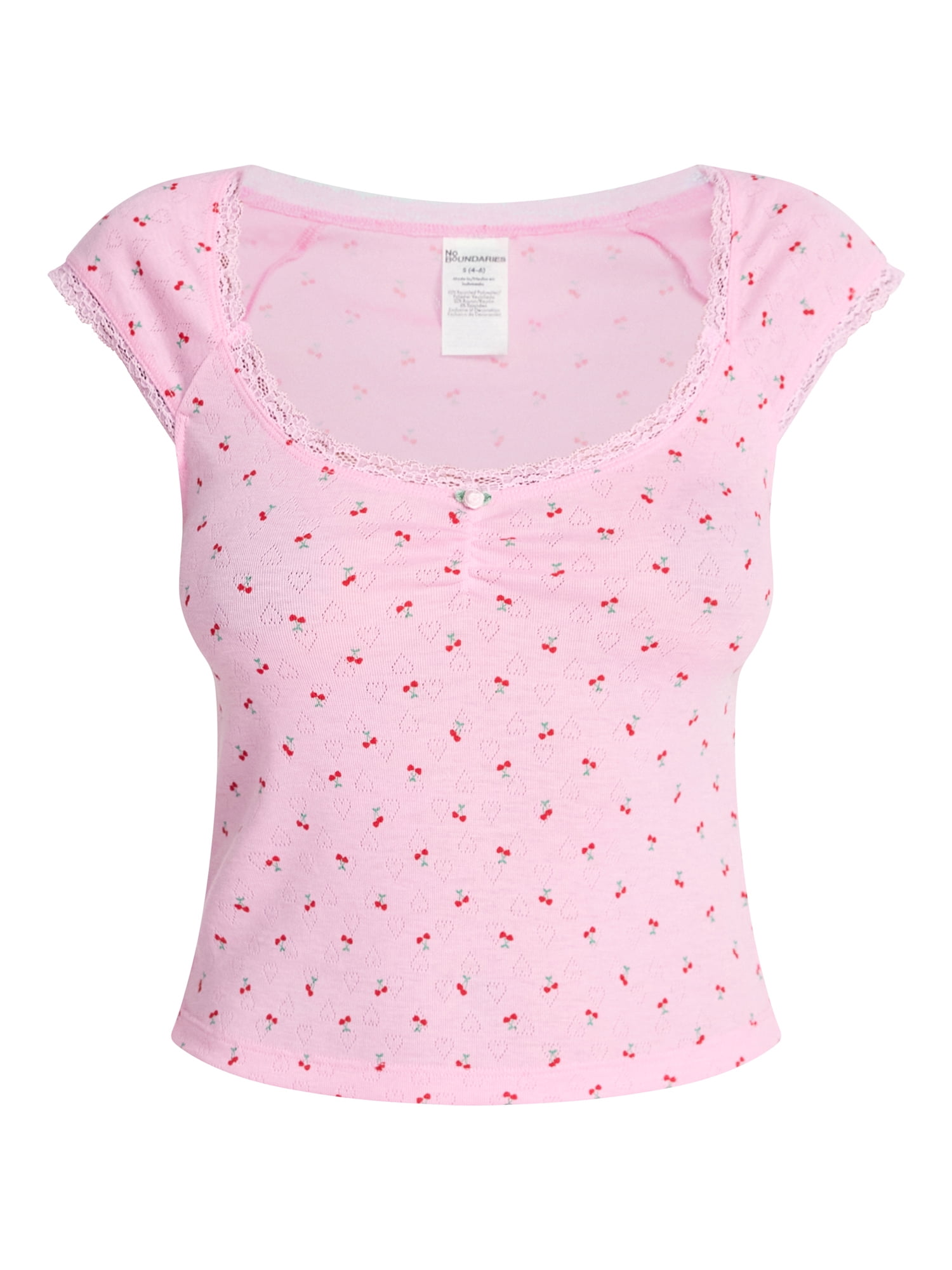 No Boundaries Sleep Pointelle Knit Baby Tee, Women’s XXS-3X