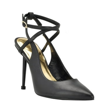 GUESS Womens Black Strappy Upper Goring Staton Pointy Toe Stiletto Buckle Dress Pumps Shoes 10 M