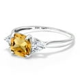 thumbnail image 3 of Gem Stone King 10K White Gold Yellow Citrine and White Moissanite 3-Stone Engagement Ring for Women (1.86 Cttw, 7MM Cushion and 4MM Trillion, Size 8), 3 of 6
