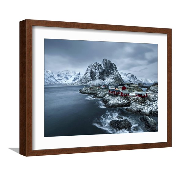 Art.com Hamnoy - Lofoten Islands, Norway Coastal Rocks and Mountains. Photographic Print by ClickAlps, Brown Frame Wall Art, 21" x 17"