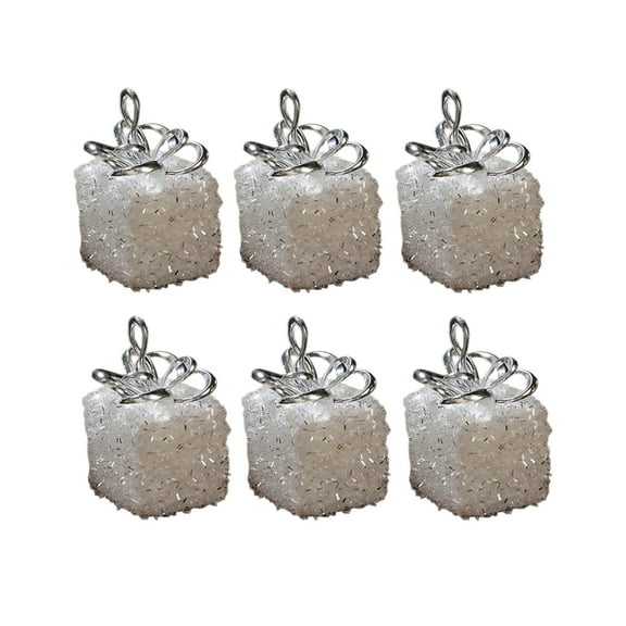 Lilixerw 6-Pack White Foam Christmas Gift Ornaments,3.5Inch Shatterproof Gift Box Hanging Decor for Xmas Tree,Home Holiday Party Supplies,Xmas Decoration
