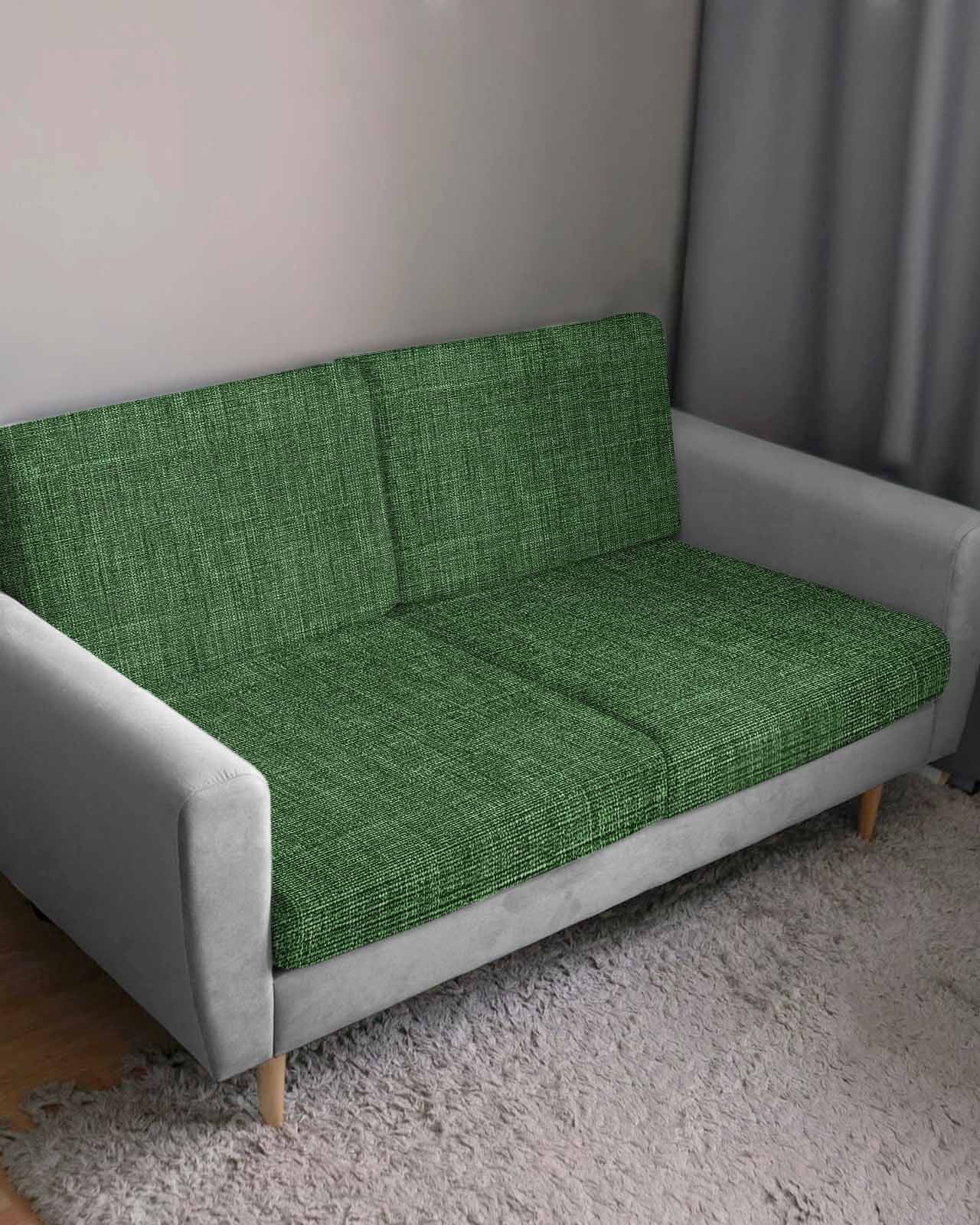 Dark Green Burlap Texture Couch Cushion Covers Stretch, Washable Sofa Seat Covers Individual Seat Cushion Sofa Slipcovers Farmhouse Vintage Green Couch Cover Furniture Protector S-3PCS