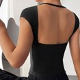 thumbnail image 4 of Blusa de manga corta de punto para mujer, elegante, de color liso, ajustada, con cuello redondo, para citas, color negro, L, 4 of 6