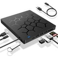 thumbnail image 1 of External DVD Drive, USB 3.0 CD DVD Burner for Laptops, Type-C CD/DVD ROM +/-RW Optical Drive, with 4 USB Ports and 2 SD Card Slots, 1 of 8