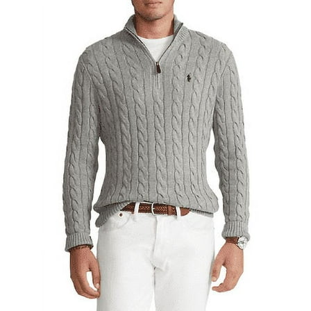 Polo Ralph Lauren Men's Grey Big & Tall Cable Knit Cotton Sweater, 3XB