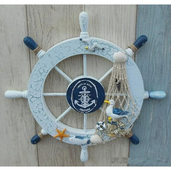 SASABAXI 1Pcs Circular Wooden Steering Wheel Rudder Pendant for Nautical Marine Wall Decor 11 X 11Inch