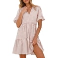 thumbnail image 5 of Guieoi Summer Dresses for Women Plus Size Striped V-Neck Pleated Casual Mini Beach Midi Dress with Pockets Brown XXL, 5 of 9