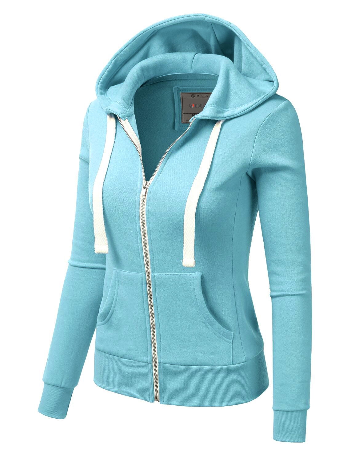 Doublju Lightweight Thin Zip-Up Hoodie Jacket for Women with Plus Size 