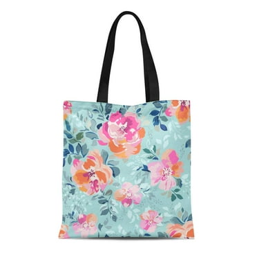 SIDONKU Canvas Tote Bag Orange Beautiful Watercolor Roses Bright Painting Inspired Flower Pink Reusable Shoulder Grocery Shopping Bags Handbag