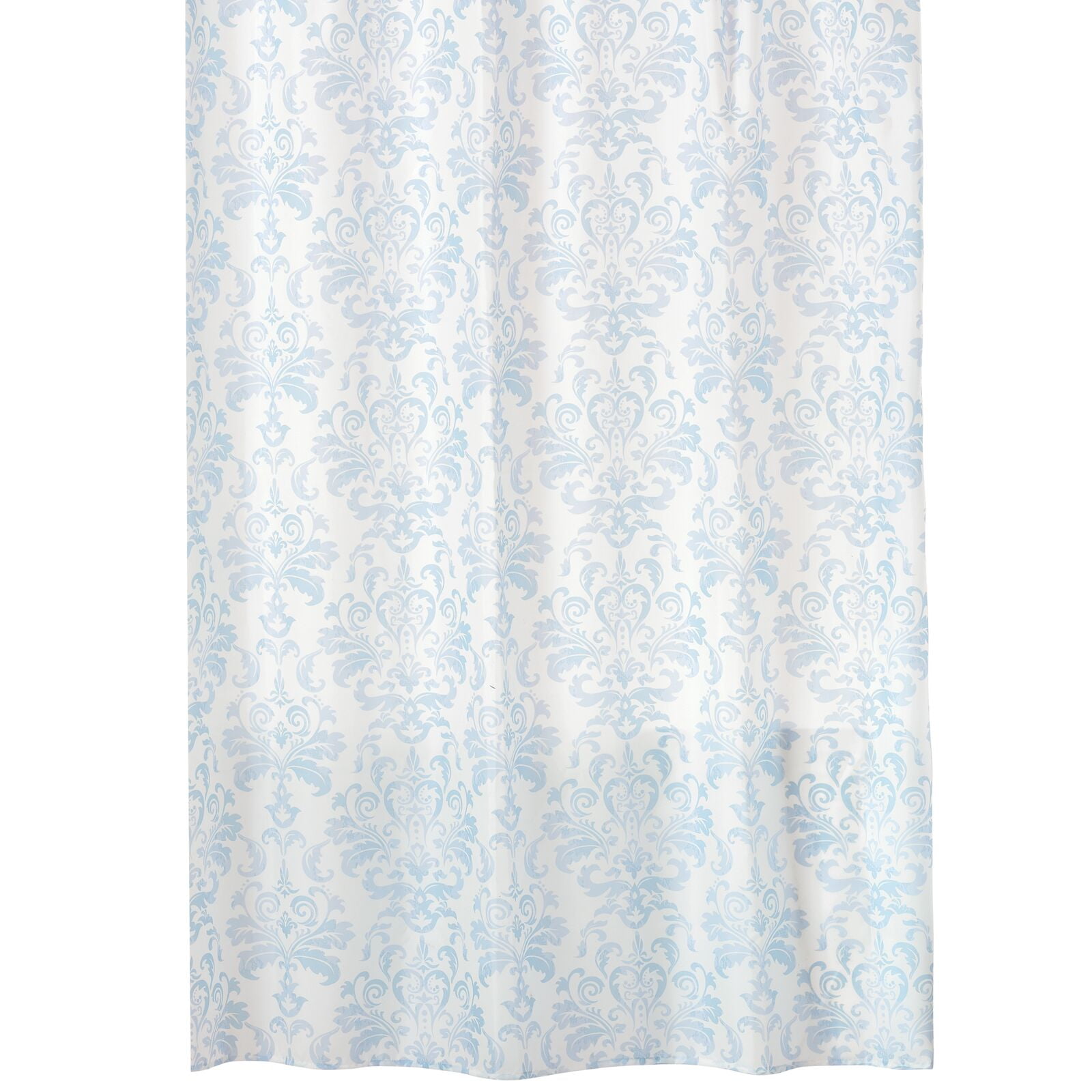 mDesign Decorative Damask Print - Easy Care Fabric Shower Curtain with Reinforced Buttonholes, for Bathroom Showers, Stalls, and Bathtubs, Machine Washable - 72' x 72' - Light Blue