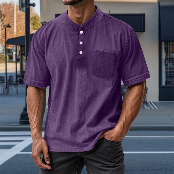 Blusas y camisas de manga corta con cuello redondo para hombre, blusas/camisetas casuales de verano a la moda de color liso con cuello redondo para hombre.