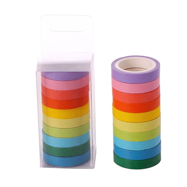 Set of 10 Colored Tape Rolls,10-Pack Decorative Tape, DIY Craft Tape, School Supplies Tape, Scrapbooking Adhesive Tape, Gift Wrapping Tape, Solid Color Craft Tape for DIY Crafts, School