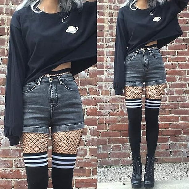 Pack De 6 Pares Calcetines Hasta La Rodilla Para Mujer - Rayas Vintage, Negro/Blanco/Gris, Talla Única