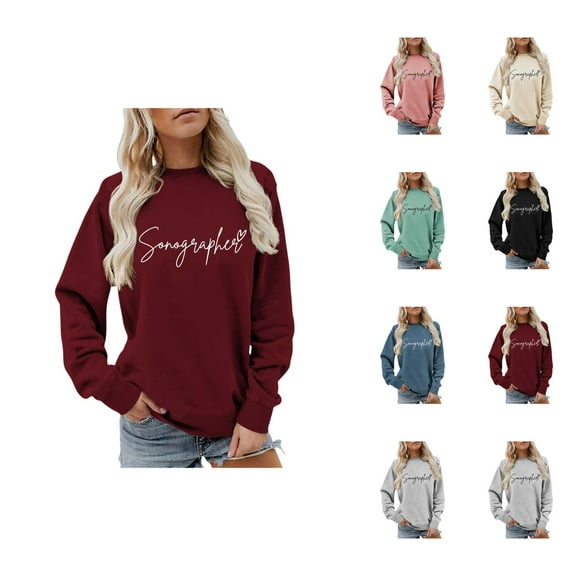 Sonographer Sweatshirts for Women Long Sleeve Crewneck Ultrasound Technologist Sweatshirt Pullover Tops