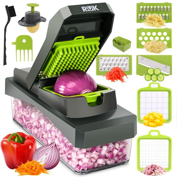 Picadora de verduras RüK 10 en 1 con recipiente, rallador de queso gris