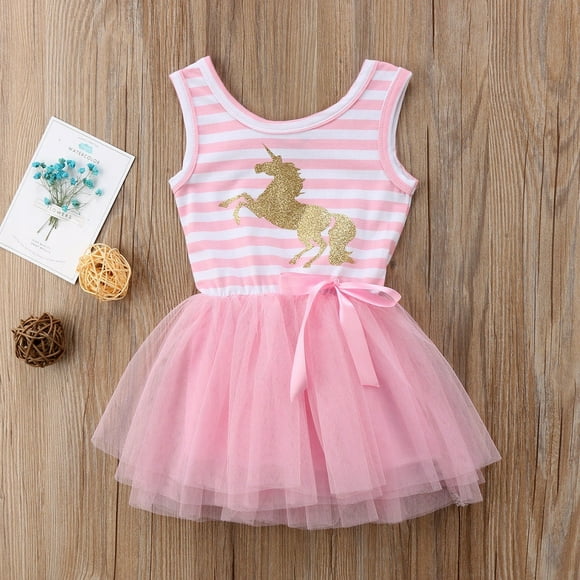 Kid Princess Baby Girl Dress Unicorn Bow Pink Tulle Skirt Party Wedding Tutu 0-5 w