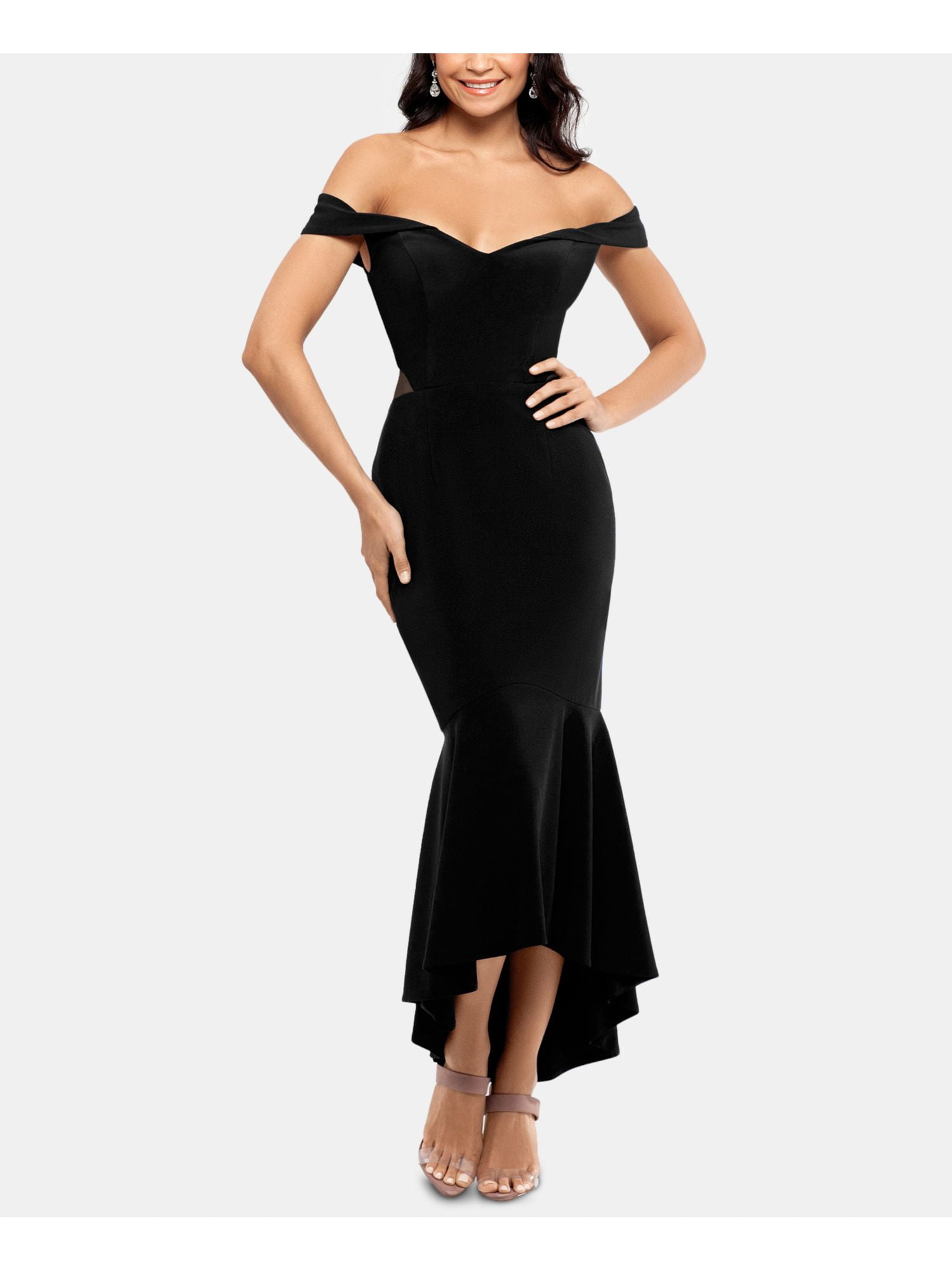 Shoulder Tea-Length Evening Hi-Lo Dress 