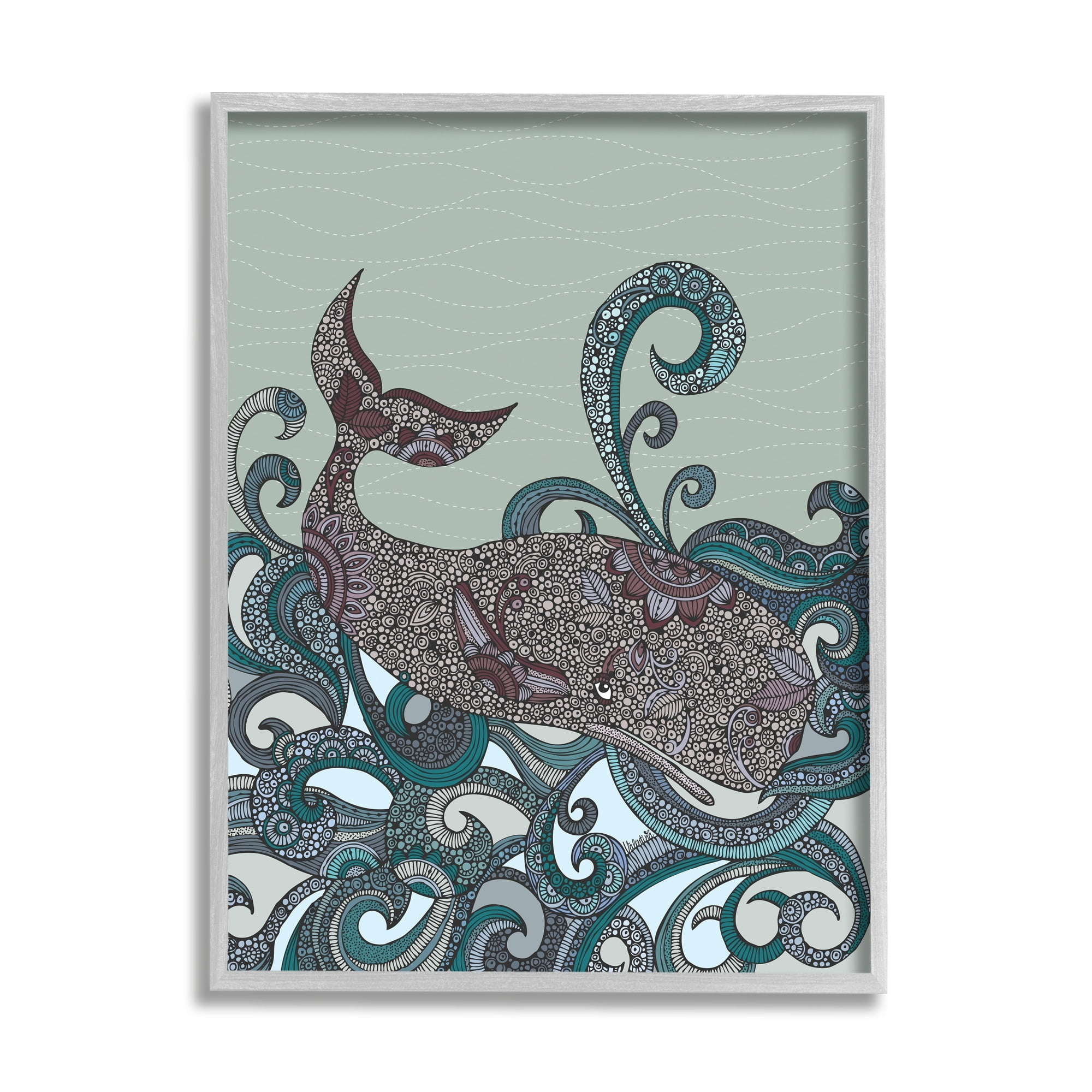 Stupell Industries Nautical Whale Surrounded Intricate Patterned Swirl Shapes Graphic Art Gray Framed Art Print Wall Art, Design by Valentina Harper