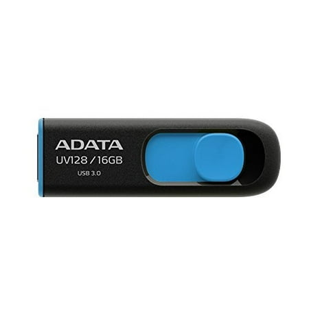 adata uv128 16gb usb 3.0 retractable capless flash drive, blue