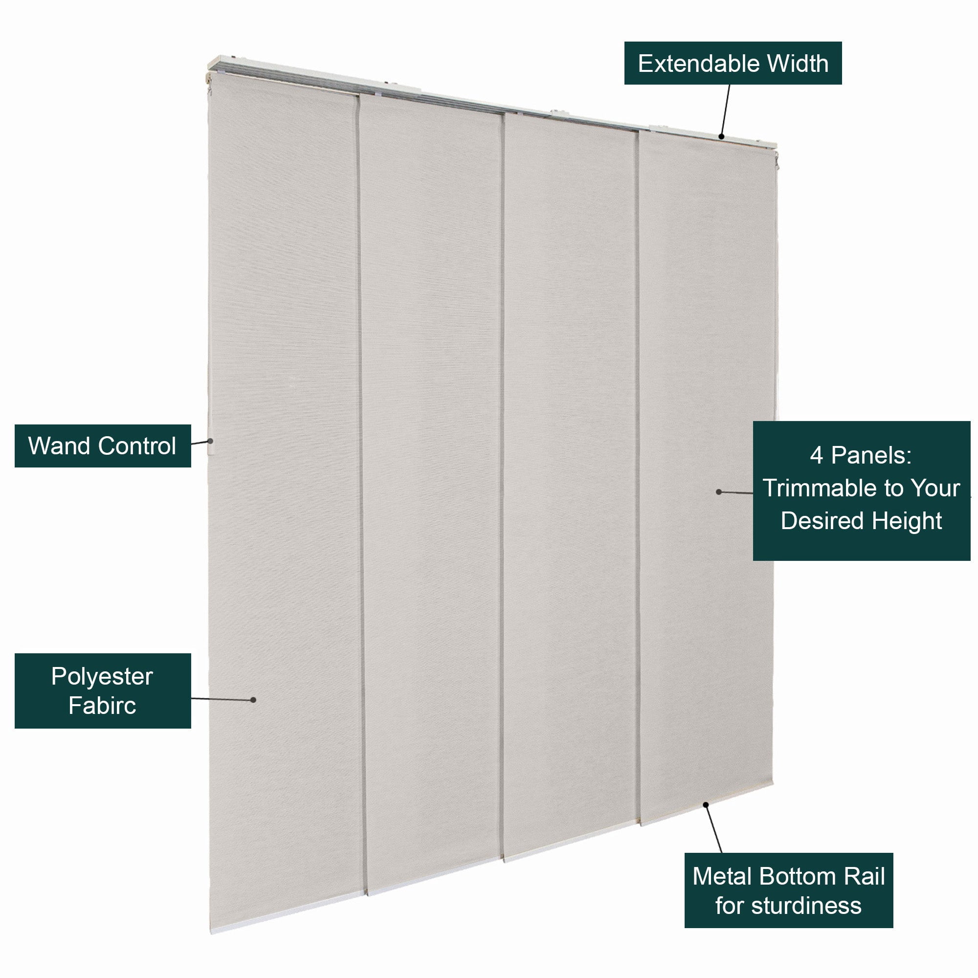 Chicology Adjustable Sliding Panel Blinds. Slate, 46"-86"W X 0"-96"H