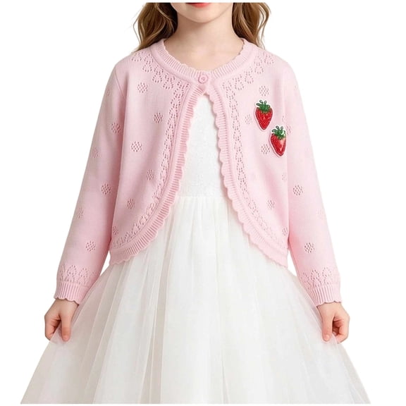 XUNKUSGA Girls Cardigan with Single-Button Lightweight Cotton Knit Cardigan for Girls Cute Hollow Out Scalloped Long Sleeve Cardigan Shrug School Daily Outfits,6-12 Months