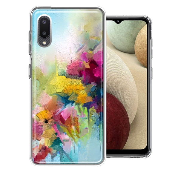 MUNDAZE Case For Samsung Galaxy A02 Watercolor Flowers Abstract Spring Colorful Floral Painting Phone Cover