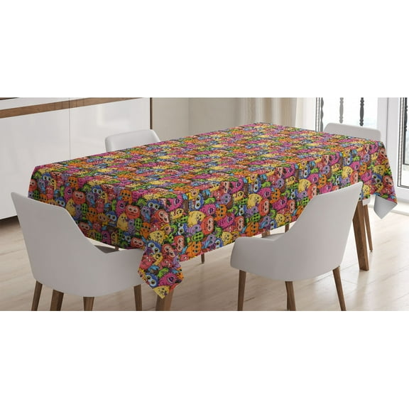 Alien Tablecloth, Carnival of Beasts Cartoon Monsters with Different Art Styles out of This World Theme, Rectangle Satin Table Cover for Dining Room and Kitchen, 60" X 90", Multicolor, by Ambesonne