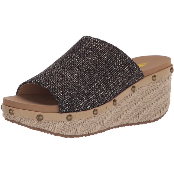 Volatile Womens Ravine Wedge Espadrille Sandal Slides (Black/Gold, 6)