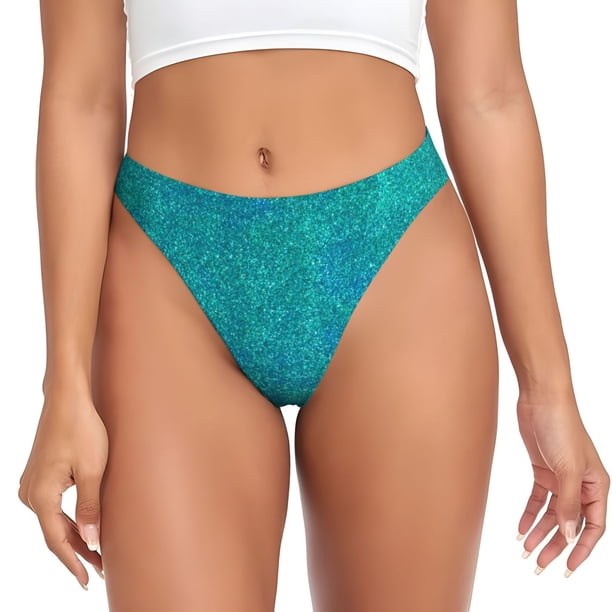 Fotbe Blue Green Glitter Tanga Sin Costuras para Mujer con Estampado – Panties Invisibles, Transpirables y Cómodos para Uso Diario-X-Large