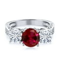 thumbnail image 3 of Gem Stone King 925 Sterling Silver 3-Stone Ring Round Red Created Ruby and Moissanite 2.55cttw, 3 of 5