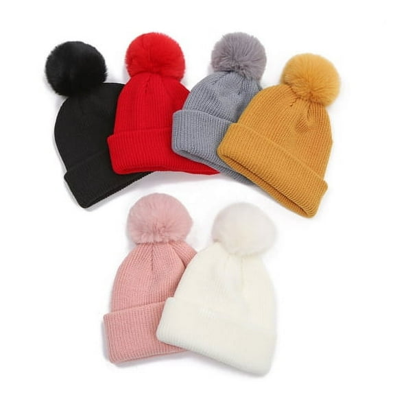 Zhaomeidaxi 2-14 Years Kids Hat Fall Winter Hats Cotton Jersey Lined Soft Warm Boys Girls Cold Weather Beanie with Big Yarn Pom Pom for Daily Wear