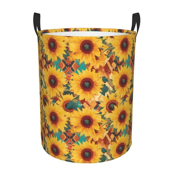 Balery Colorful Bohemian Sunflower Cesta de ropa redonda con asas, impermeable, independiente, para ropa, juguetes, dormitorio y familia-Small