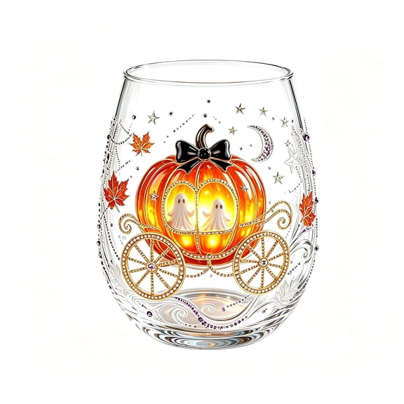 AURIGATE Halloween Stemless Glass Cup, Glass 4.21x3.35 in Spooky Ghost Pumpkin Tumbler for Wine Cocktail Party Drinkware Gift