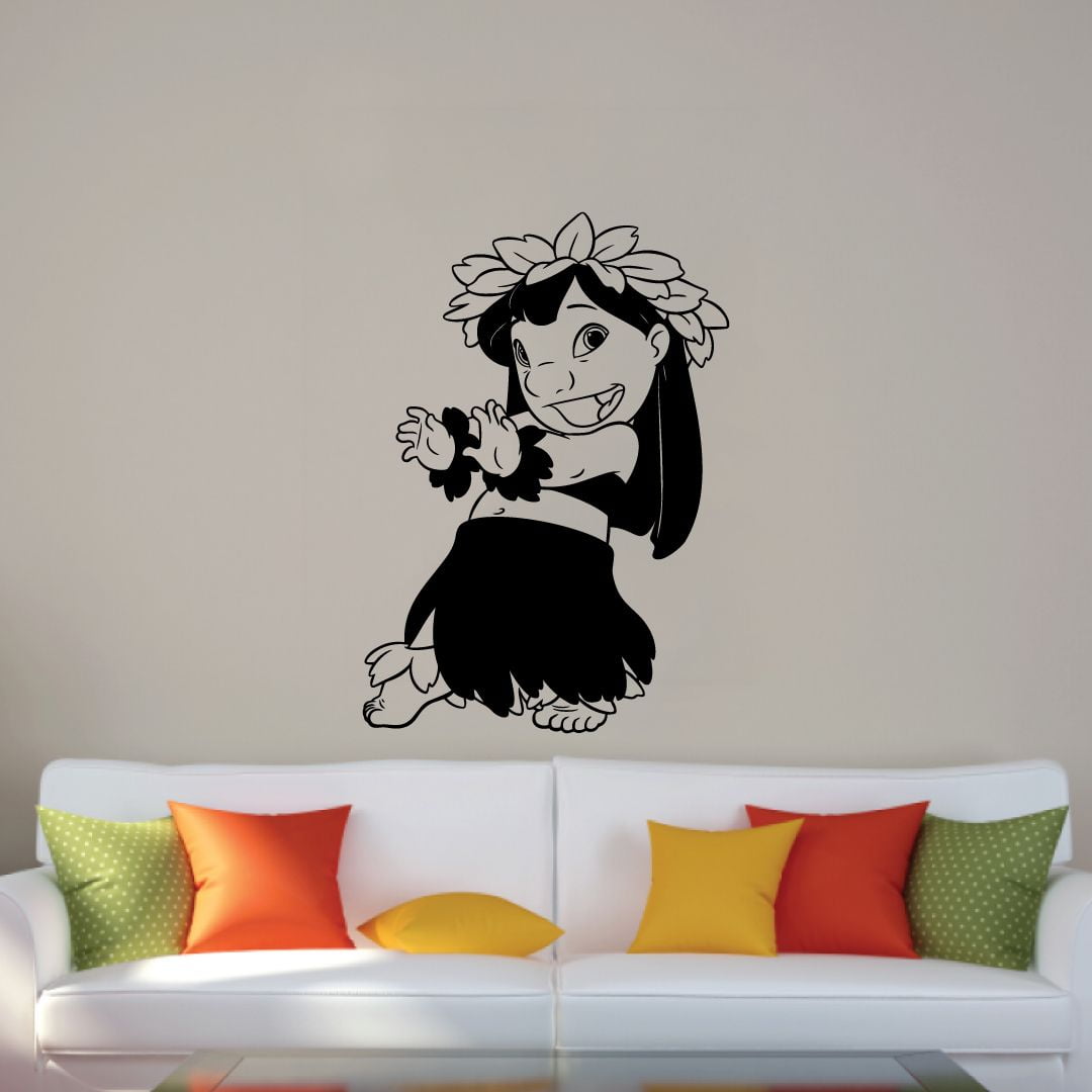 Hawaiian Hula Dance Lilo and Stitch Disney Cartoon Wall Sticker Art Decal for Boys Girls Room Bedroom Kindergarten Nursery House Fun Home Decors Stickers Wall Art Vinyl Decoration Size (40x24 inch)