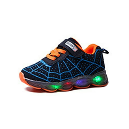 

Eloshman Unisex Sport Shoes Striped Running Shoe LED Sneakers Gym Breathable Magic Tape Athletic Sneaker Comfort Trainers Blue 4C