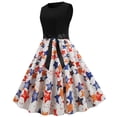 thumbnail image 1 of HKEJIAOI Robes de Cocktail Cadeau d'Anniversaire Noël Femmes Rétro Imprimé Patchwork Sans Manches Soirée Col Rond Fermeture Éclair Fête Bal Vintage Robe Économies Liquidation Multicolore, 1 of 7