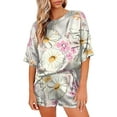thumbnail image 1 of Short Sleeve Floral Print Pajamas Set for Women Summer Crew Neck Pocket Tops and Casual Shorts Sleepwear Nightwear, 1 of 2