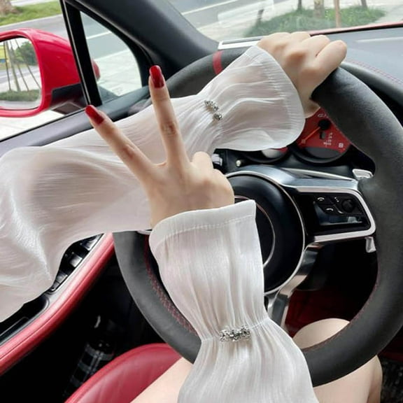 Sports Arm Cover Ladies Lace Fashion Cute Sun Cool Loose Long Length Breathable Stretchy Pearl Ribbon Silk