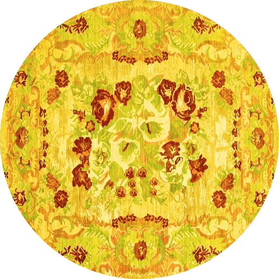 Ahgly Company Indoor Round Medallion Yellow French Area Rugs, 8' Round