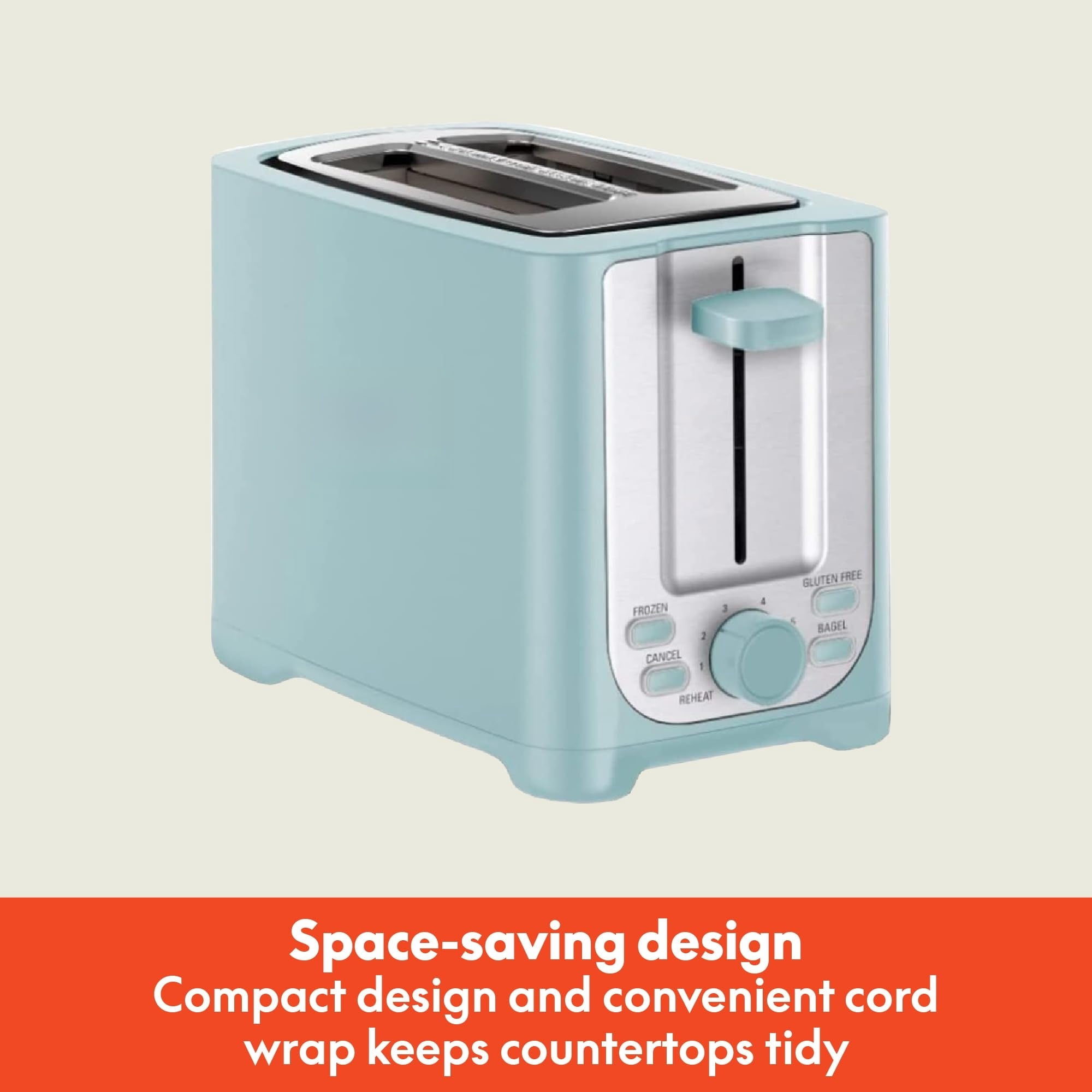 Double-slot toaster with automatic shut-off - extra-wide slots, removable crumb tray, and cancel, defrost, and reheat functions - can toss bread, bagels, and waffles.