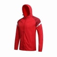 thumbnail image 2 of Mens Color Block Hooded Jacket Windbreaker, Lightweight Windproof Water Resistant Jacket Full Zip Long Sleeve Soccer Training Outdoor Sports Coat Size 3XL Red, 2 of 9