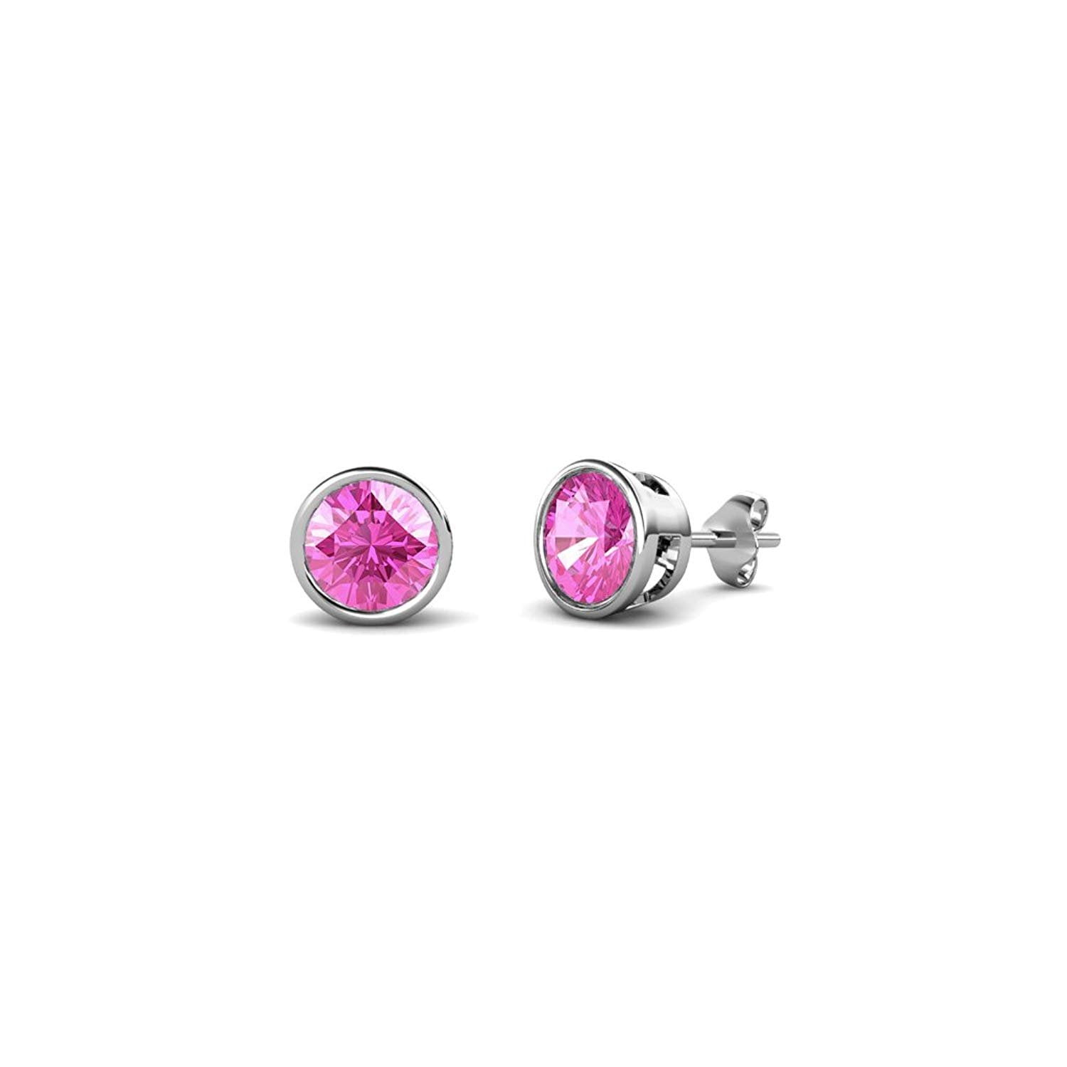 Pink Sapphire Bezel Set Solitaire Stud Earrings 0.53 cttw in 14K White Gold