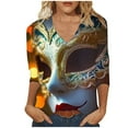 thumbnail image 2 of Cavosen Carnival Day Ladies Tops and Blouses 3/4 Sleeve Dressy Festival Mardi Gras V Neck Shirts Mask Graphic Print Blouse Holiday Stylish Tops Loose Going out Tees Party Tuesday 2XL, 2 of 4
