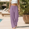 thumbnail image 4 of Women's Plus Size Linen Pants, Drawstring Waist, Loose Casual Joggers, Breathable Summer Wide Leg, 4 of 9