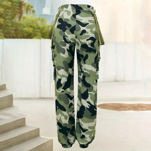 Womens Plus Size Pants Cargo Camo High Waist Joggers with Pockets Loose Casual Sweatpants for Women Camouflage L