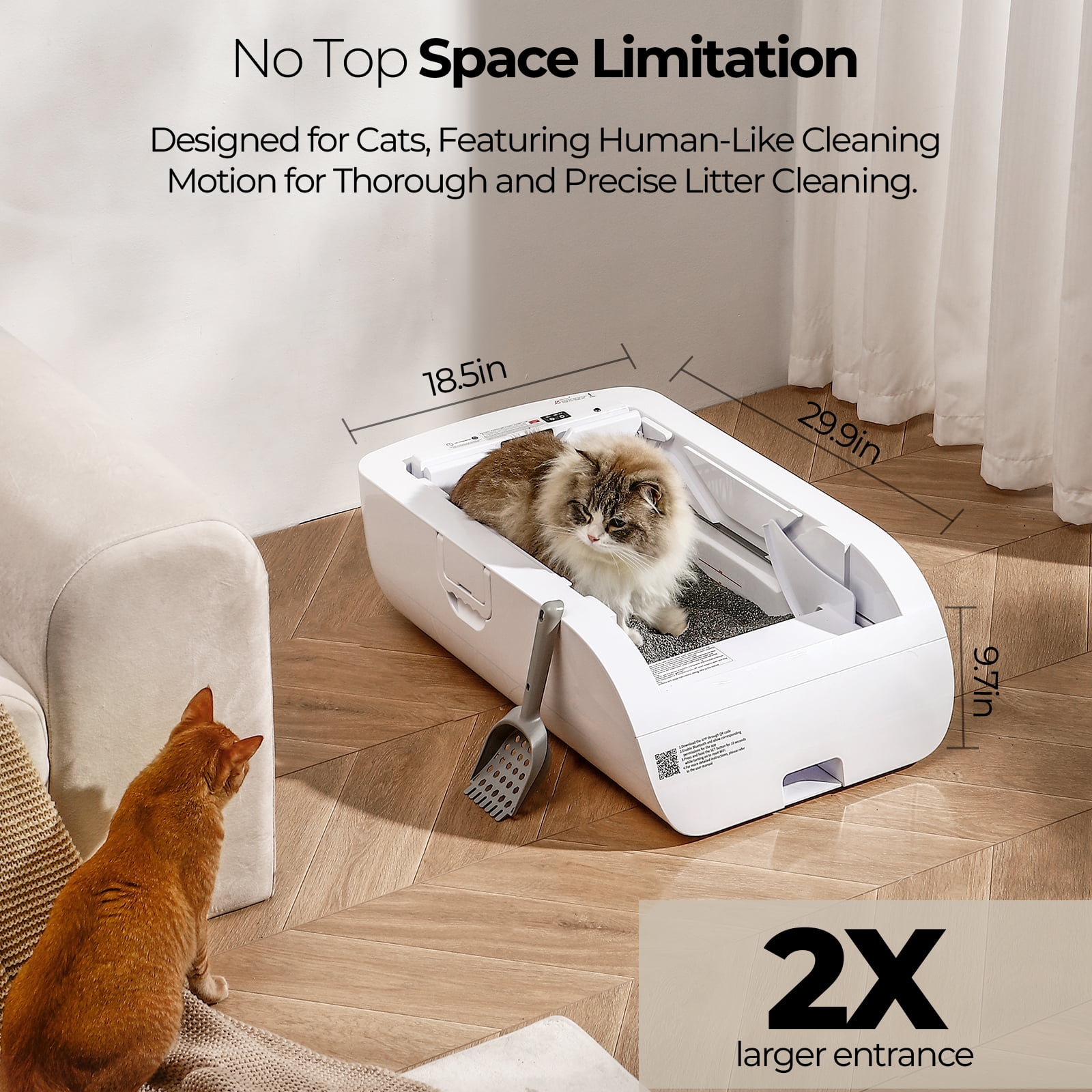 Self Cleaning Litter Box,Open-Top Automatic Cat Litter Box APPControl (2.4G/5G)with Health Tracking, Dual SafetySensors&Odorless Design,Includes cat Litter & 3 Rolls Waste