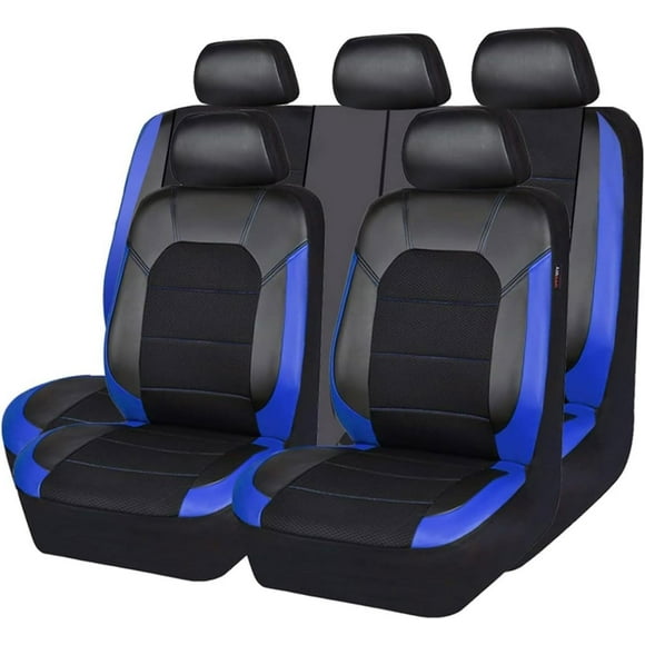 Car Seat Covers for Jeep Wrangler JK 2011 2012 2013 2014 2015 2016 2017, 9 Pcs Full Sets Leather Non-Slip Waterproof Breathable Seat Protector Interior Accessories,Blue