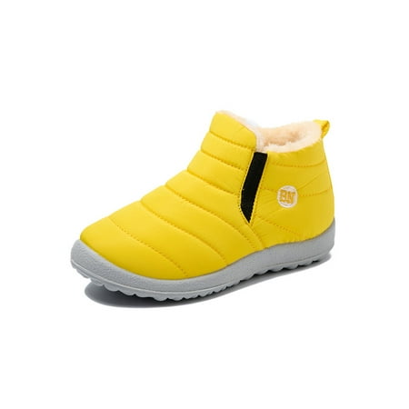 

GENILU Kids Casual Snow Boot Plush Lined Hiking Flat Booties Yellow 2Y